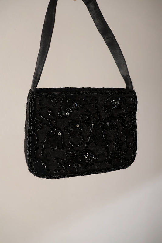 Bead and sequin black mini handbag
