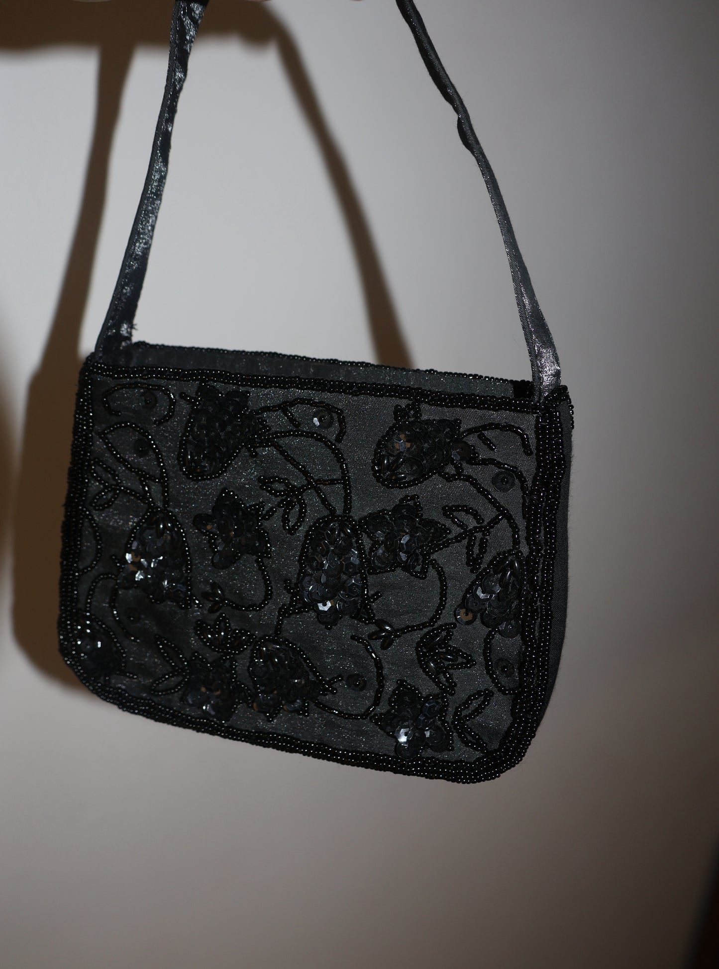 Bead and sequin black mini handbag