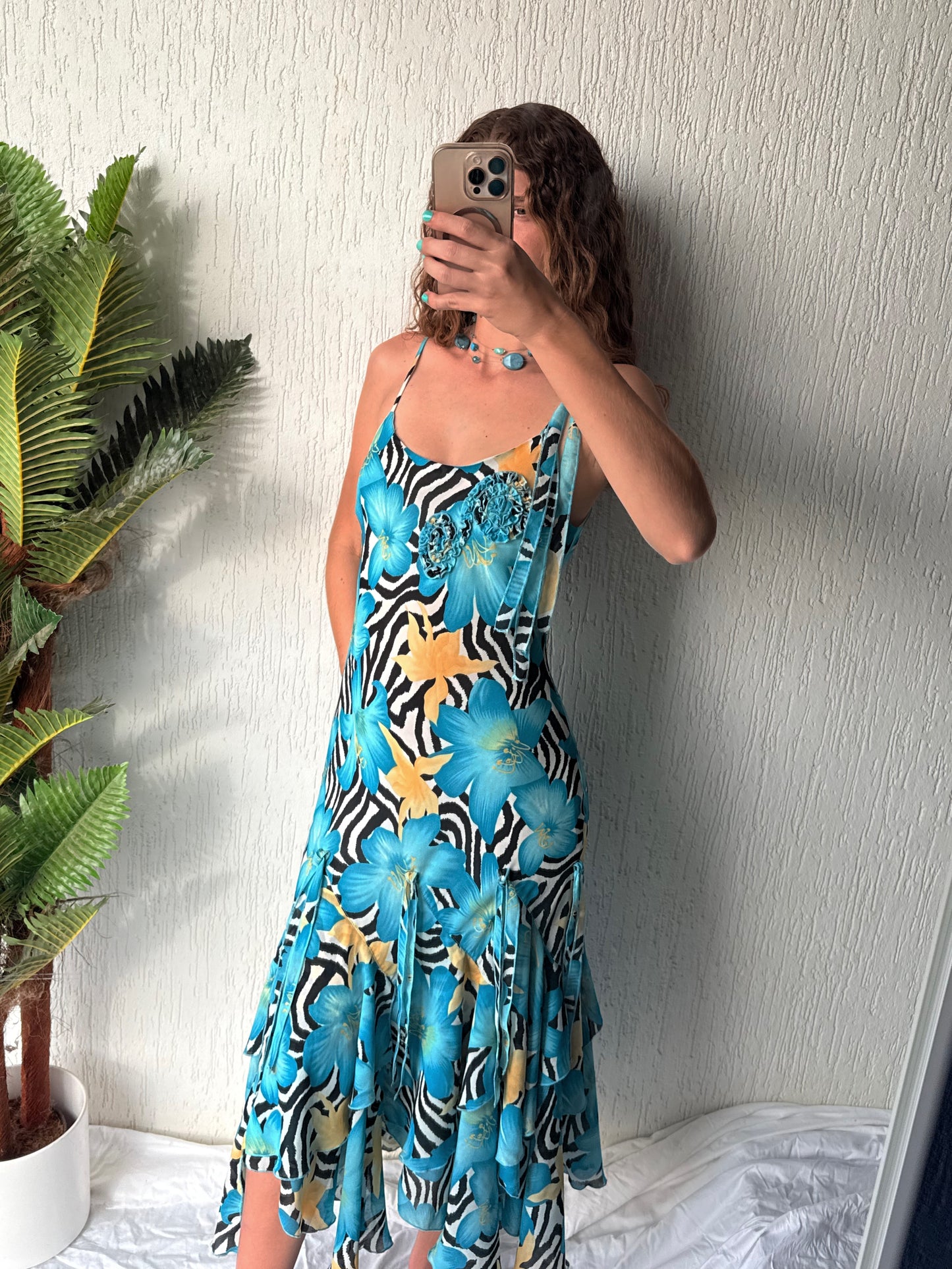 Zebra and floral print maxi dress - size 10