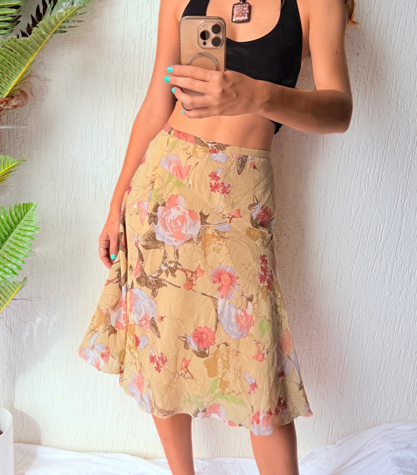 Floral beige midi skirt - Size 6-8