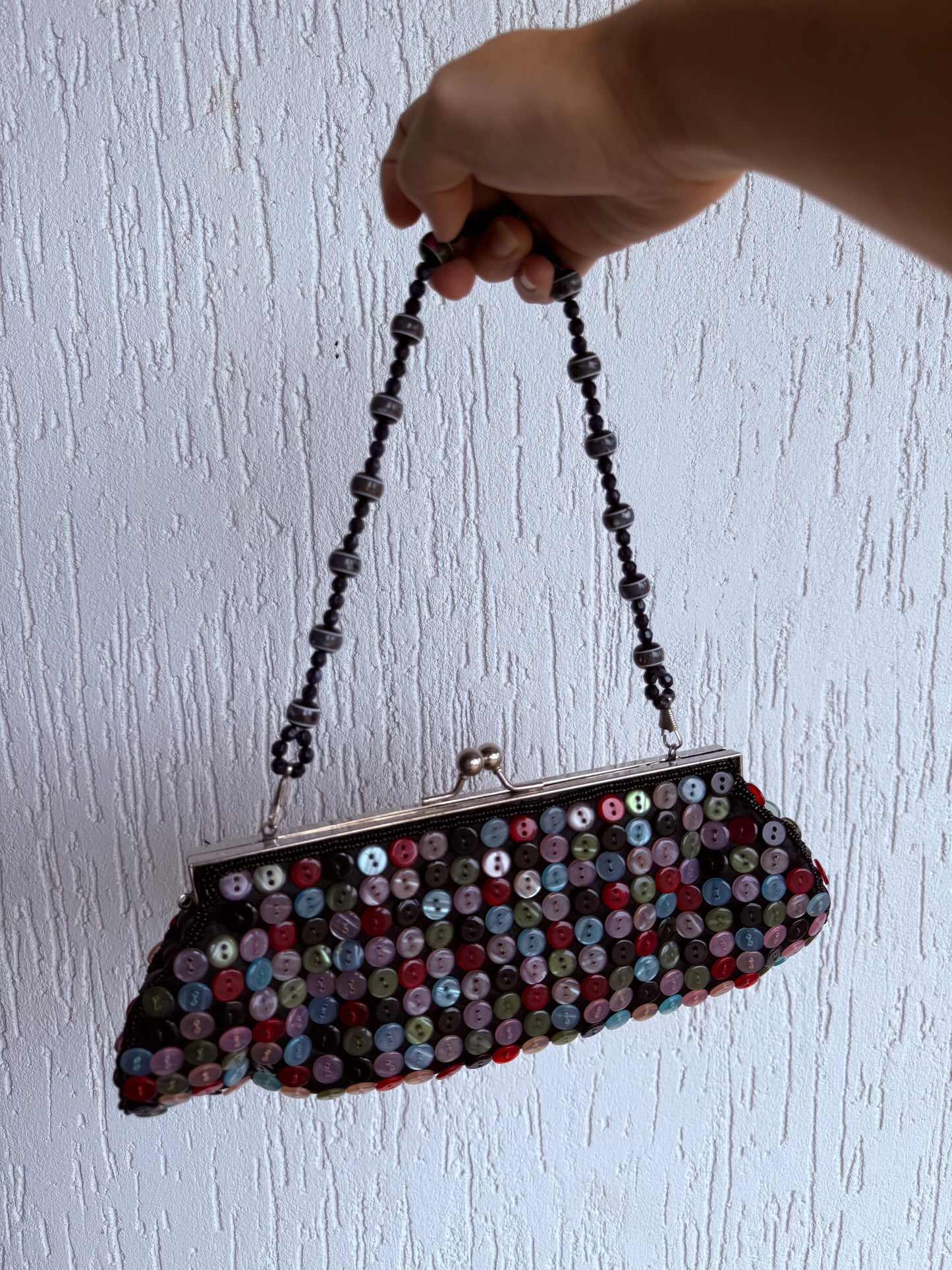 Insane handmade beaded button clutch bag!