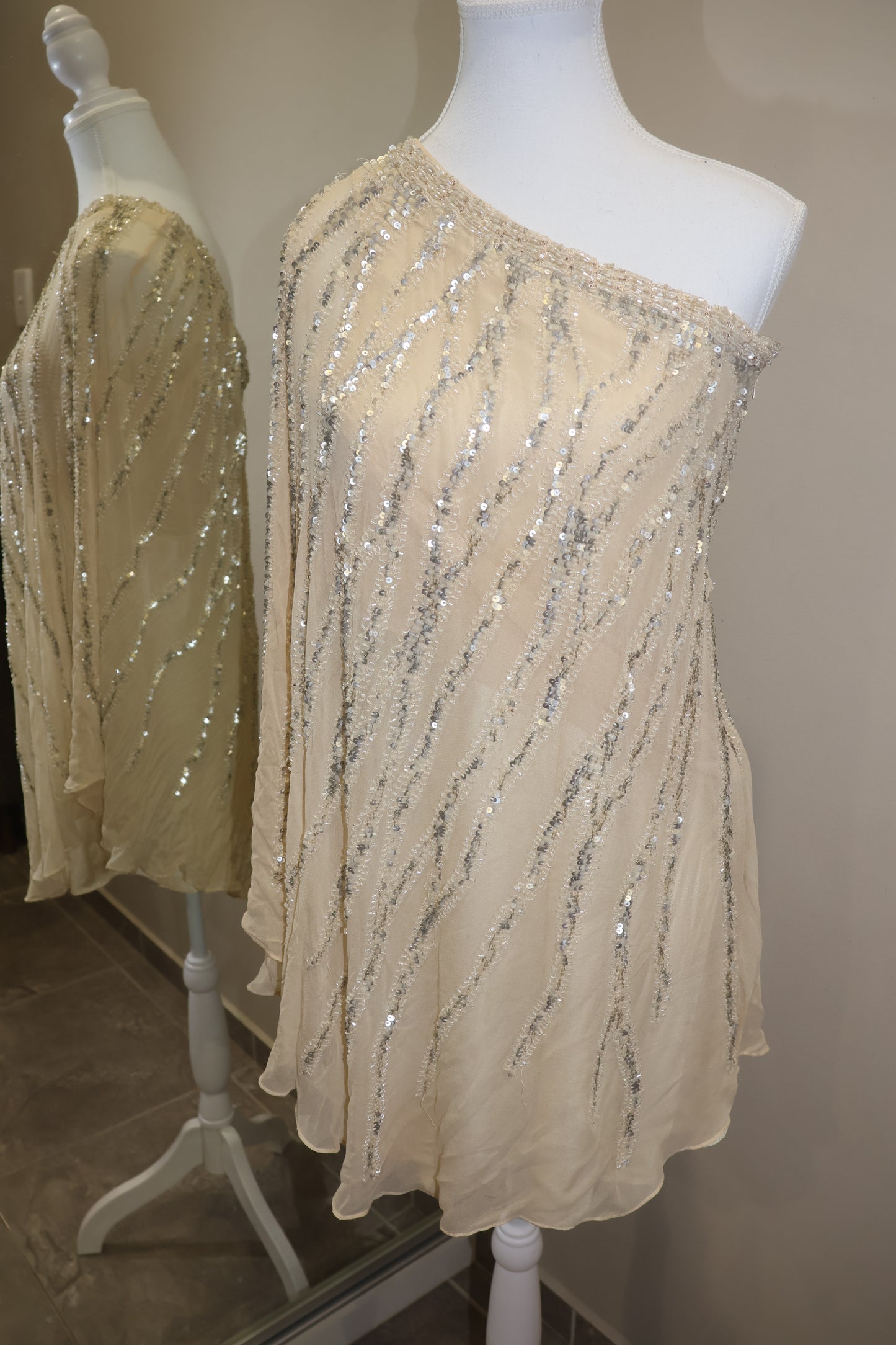 Cream sequin one shoulder dress!
