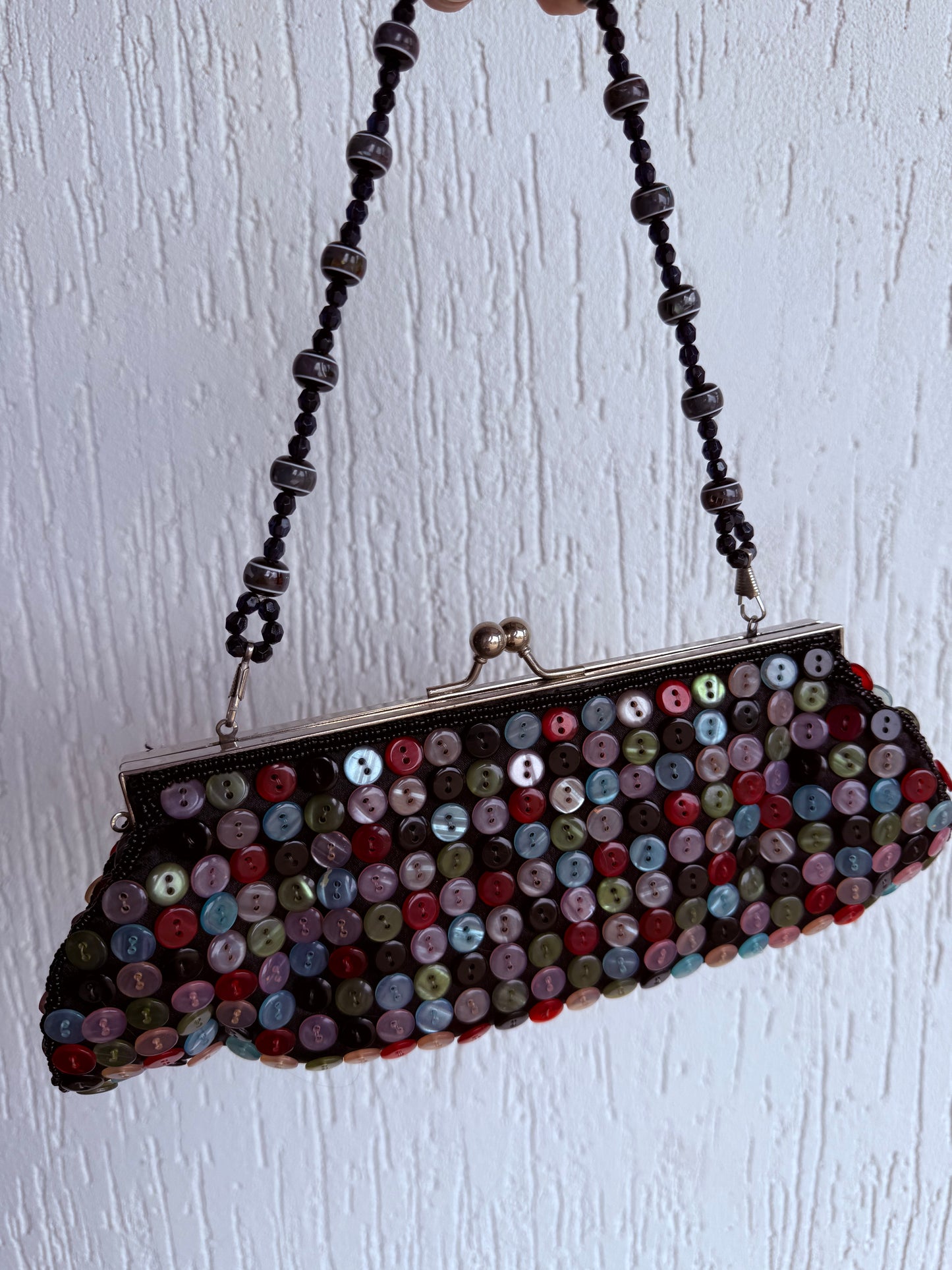 Insane handmade beaded button clutch bag!