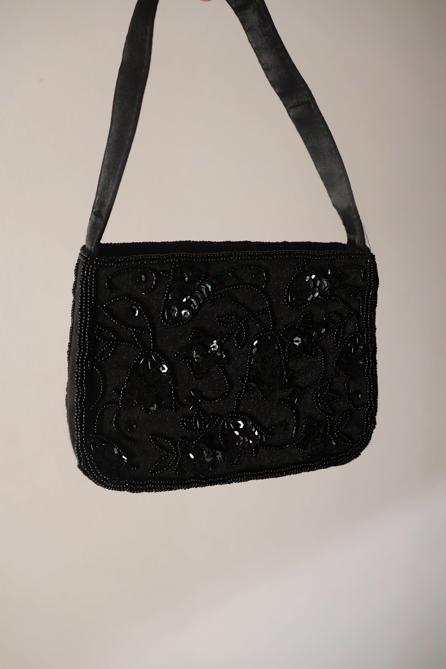 Bead and sequin black mini handbag