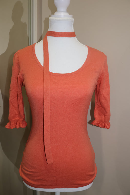 Orange short sleeve top with detached tie detail