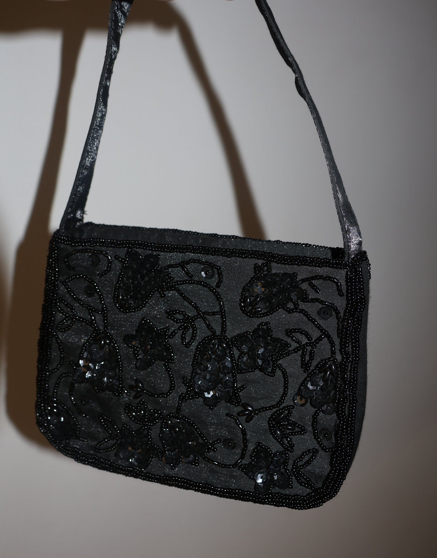 Bead and sequin black mini handbag