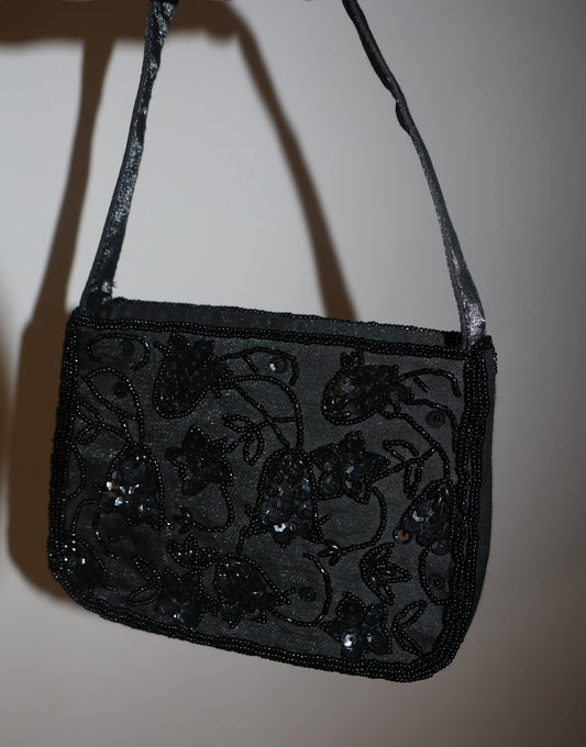 Bead and sequin black mini handbag