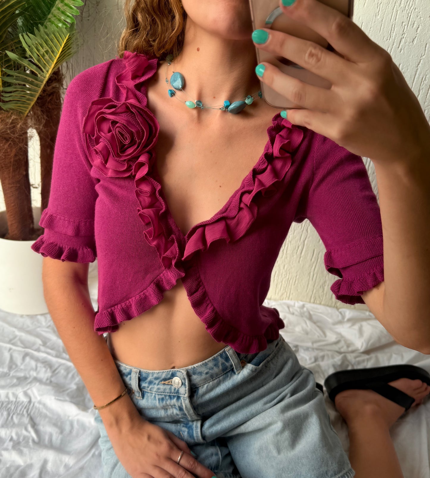 Purple sleeved button up top - size 6/8