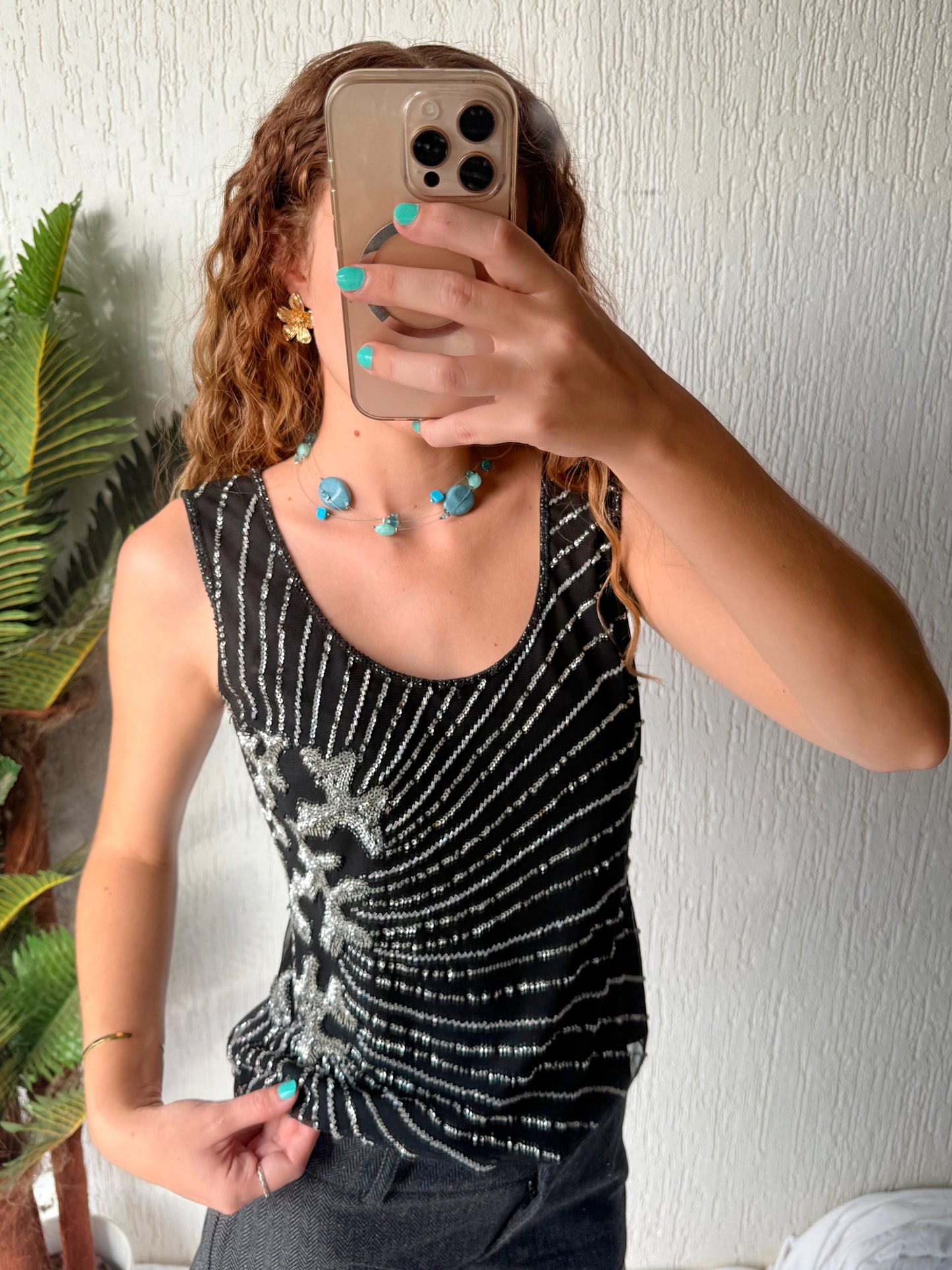 Black and silver sequin cami