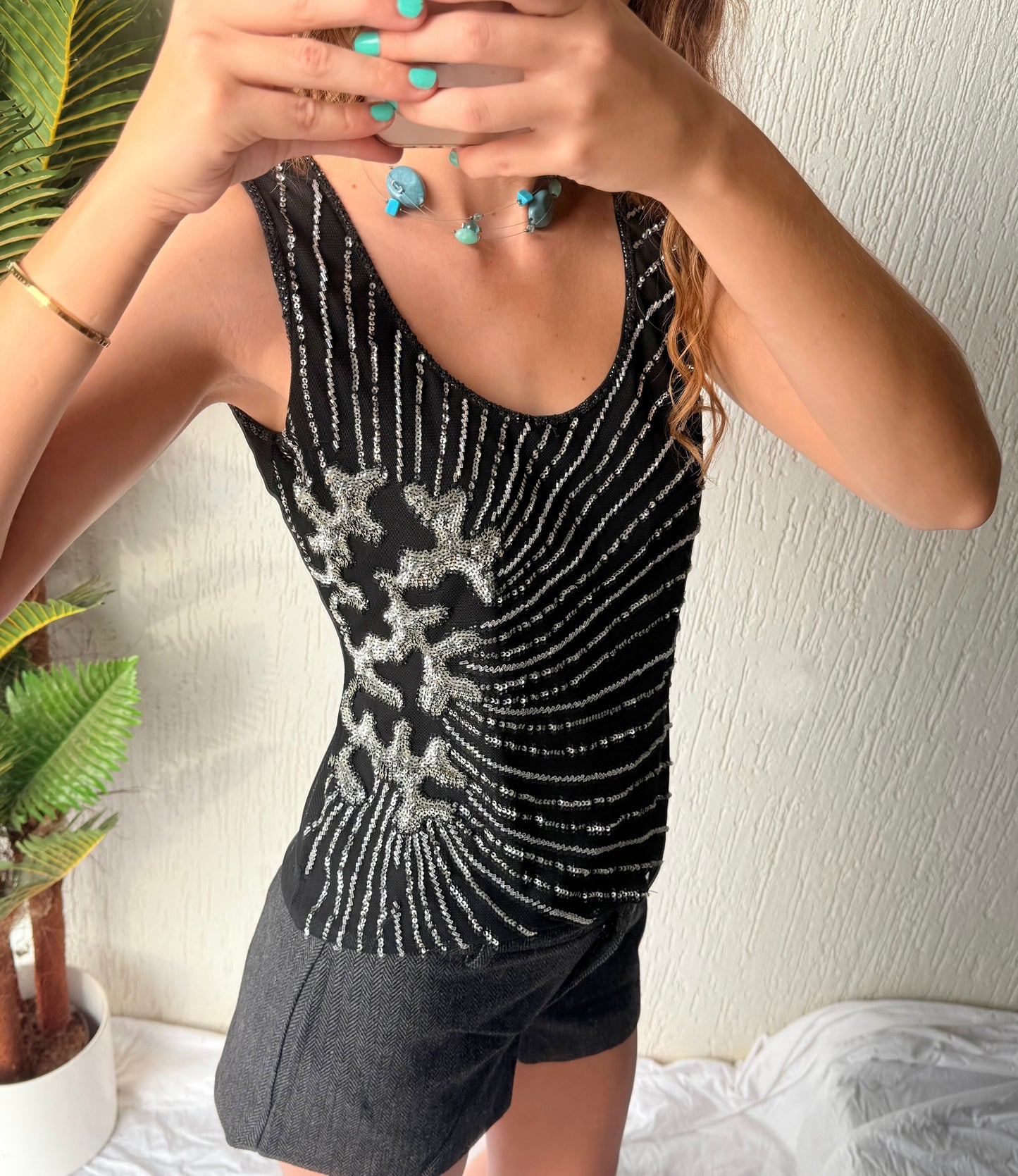 Black and silver sequin cami
