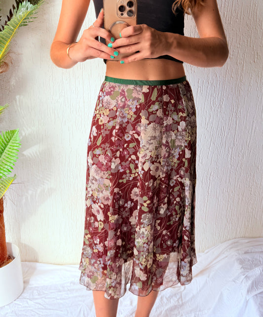 Floral midi with green waste-band - Size 6/8