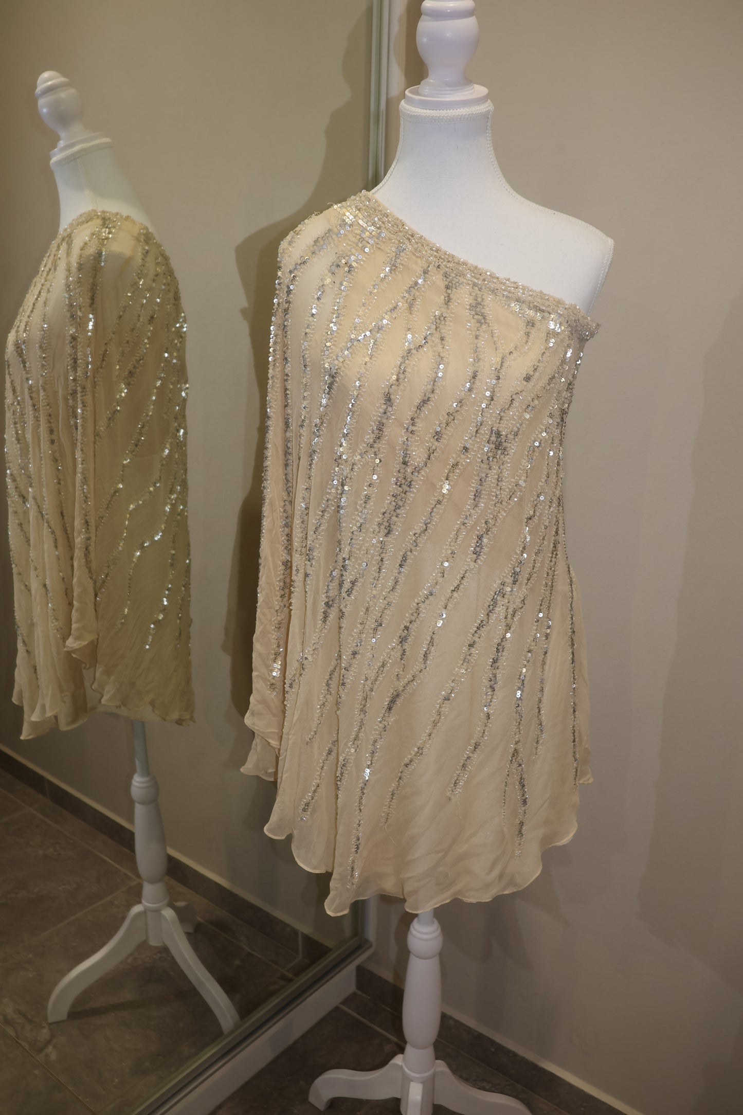 Cream sequin one shoulder dress!