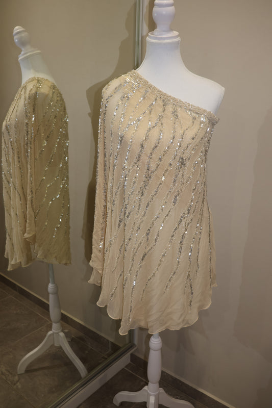 Cream sequin one shoulder dress!