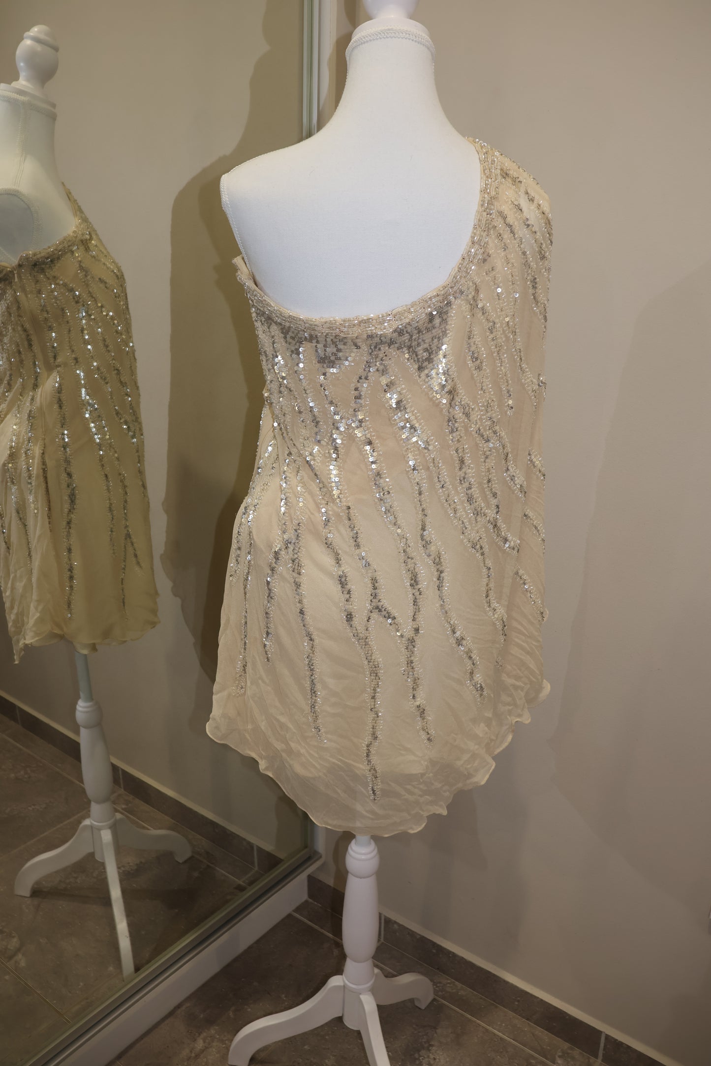 Cream sequin one shoulder dress!