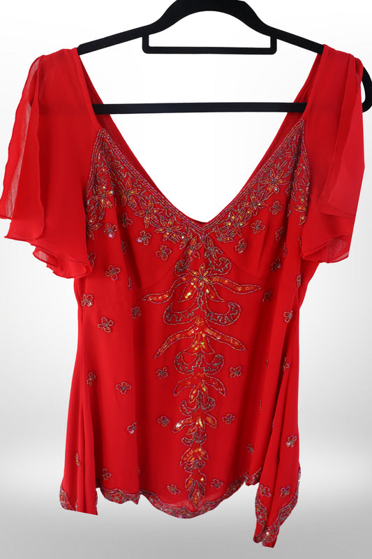 Sparkling red sequin blouse - size 8