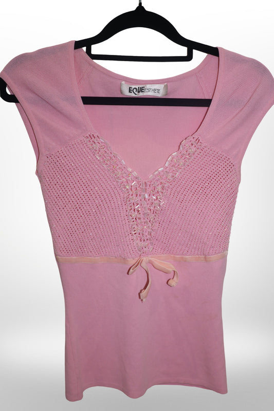 Beaded pink top with pink bow detail