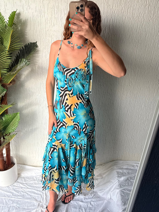 Zebra and floral print maxi dress - size 10
