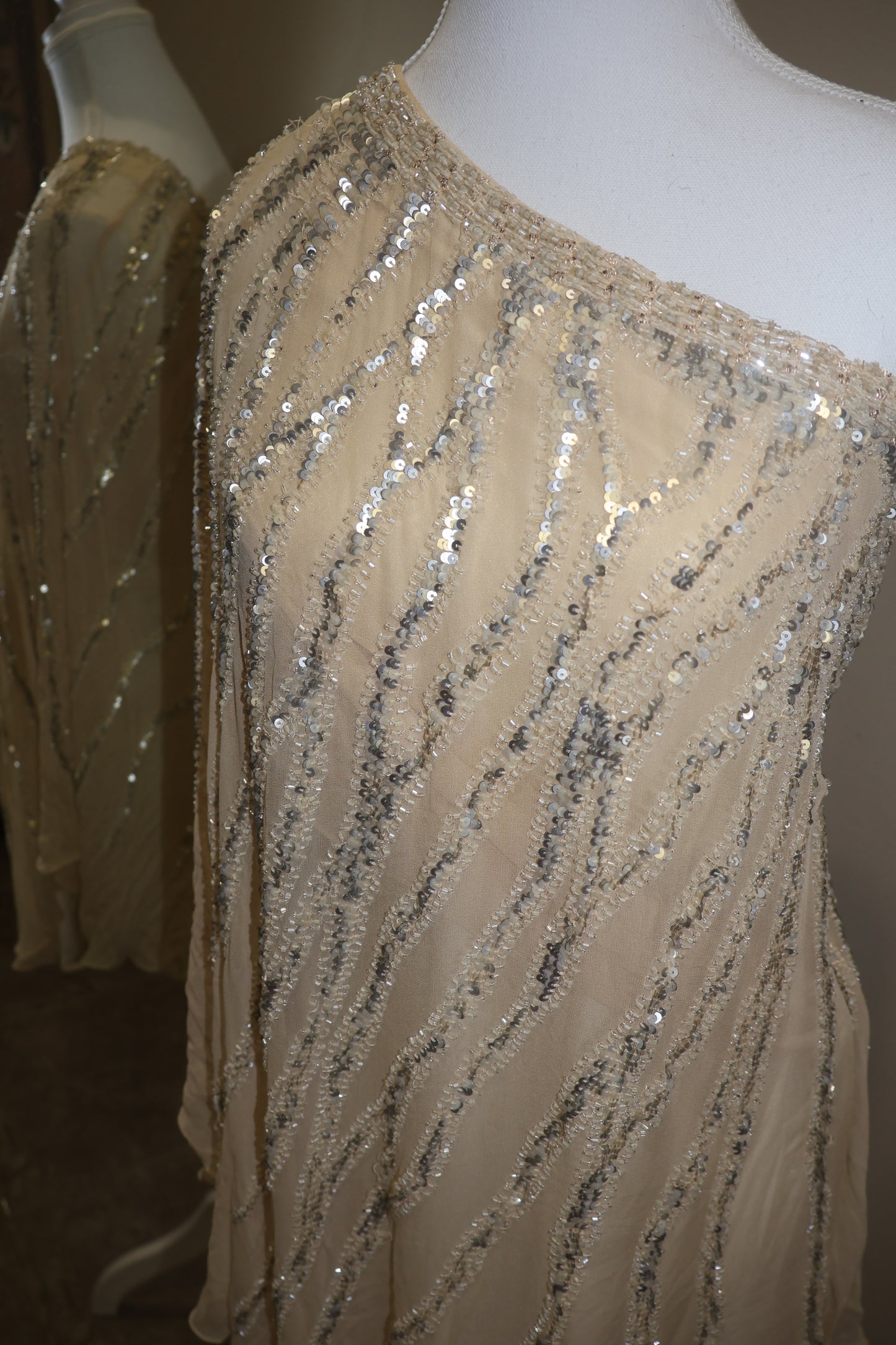 Cream sequin one shoulder dress!