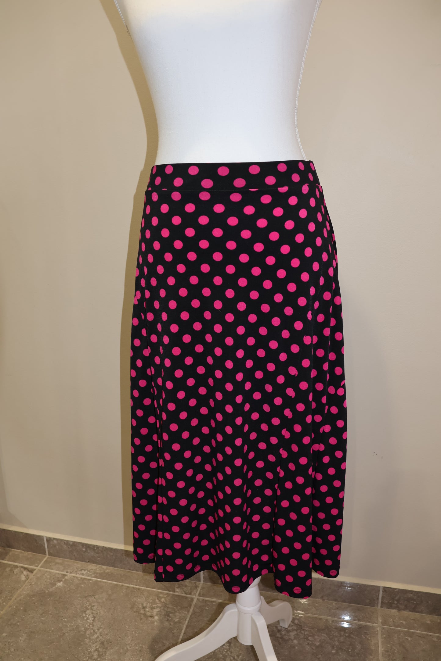 Pink and black polka dot midi