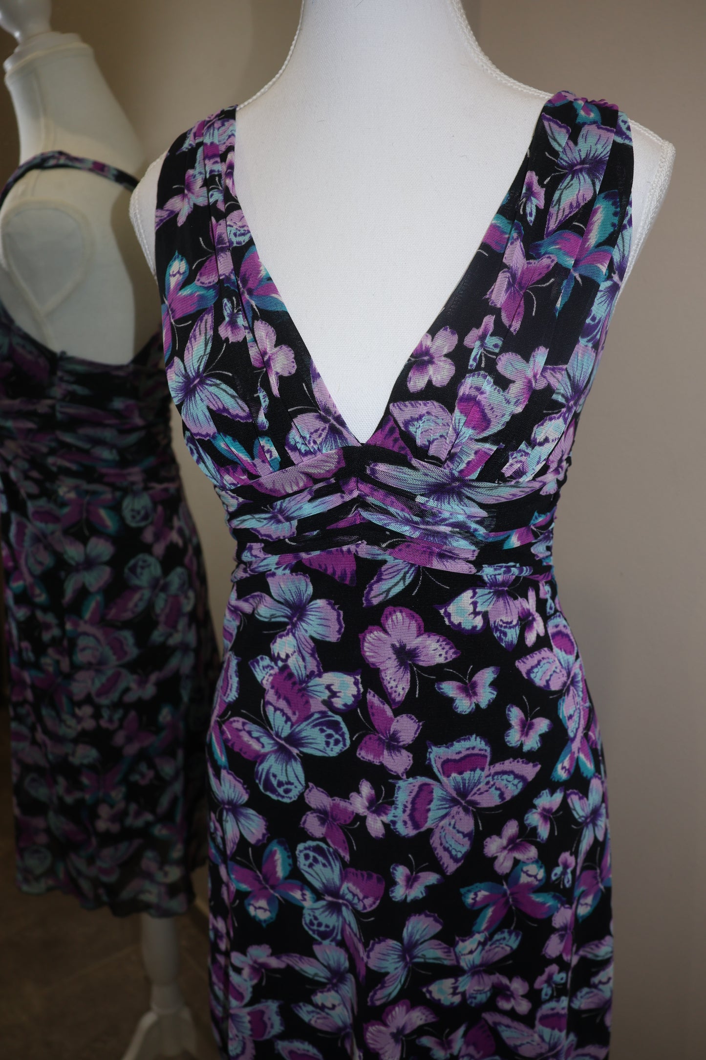 Mesh butterfly print midi dress
