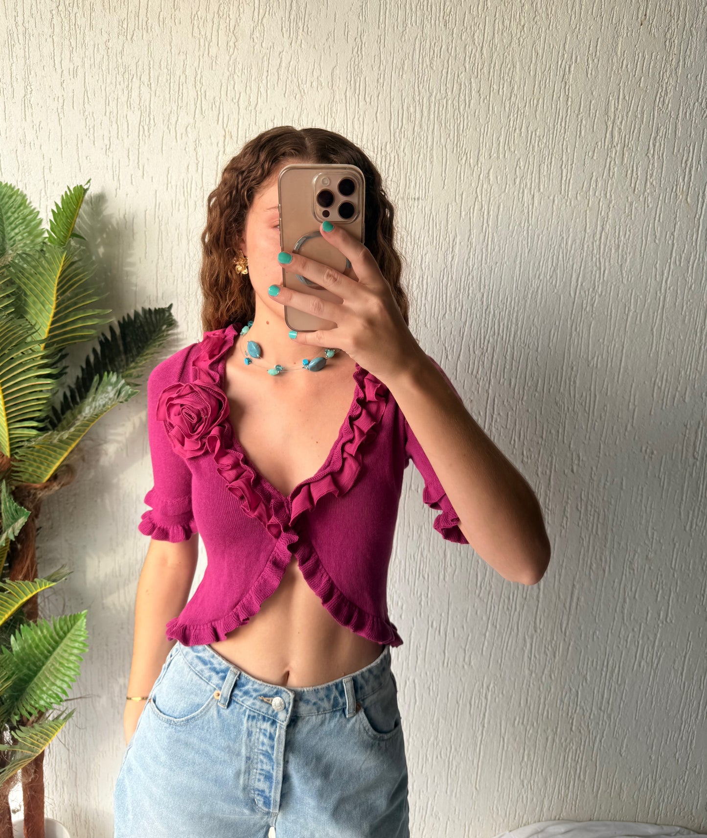 Purple sleeved button up top - size 6/8