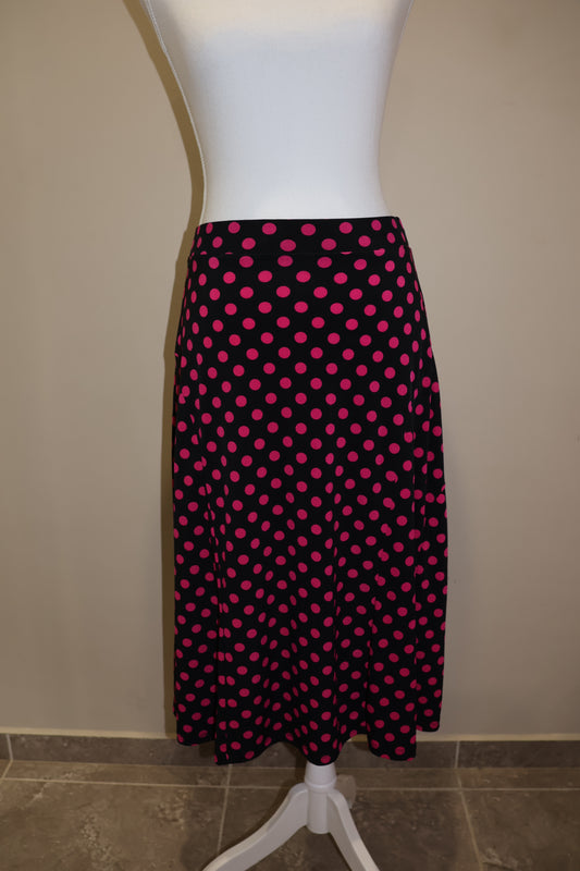 Pink and black polka dot midi