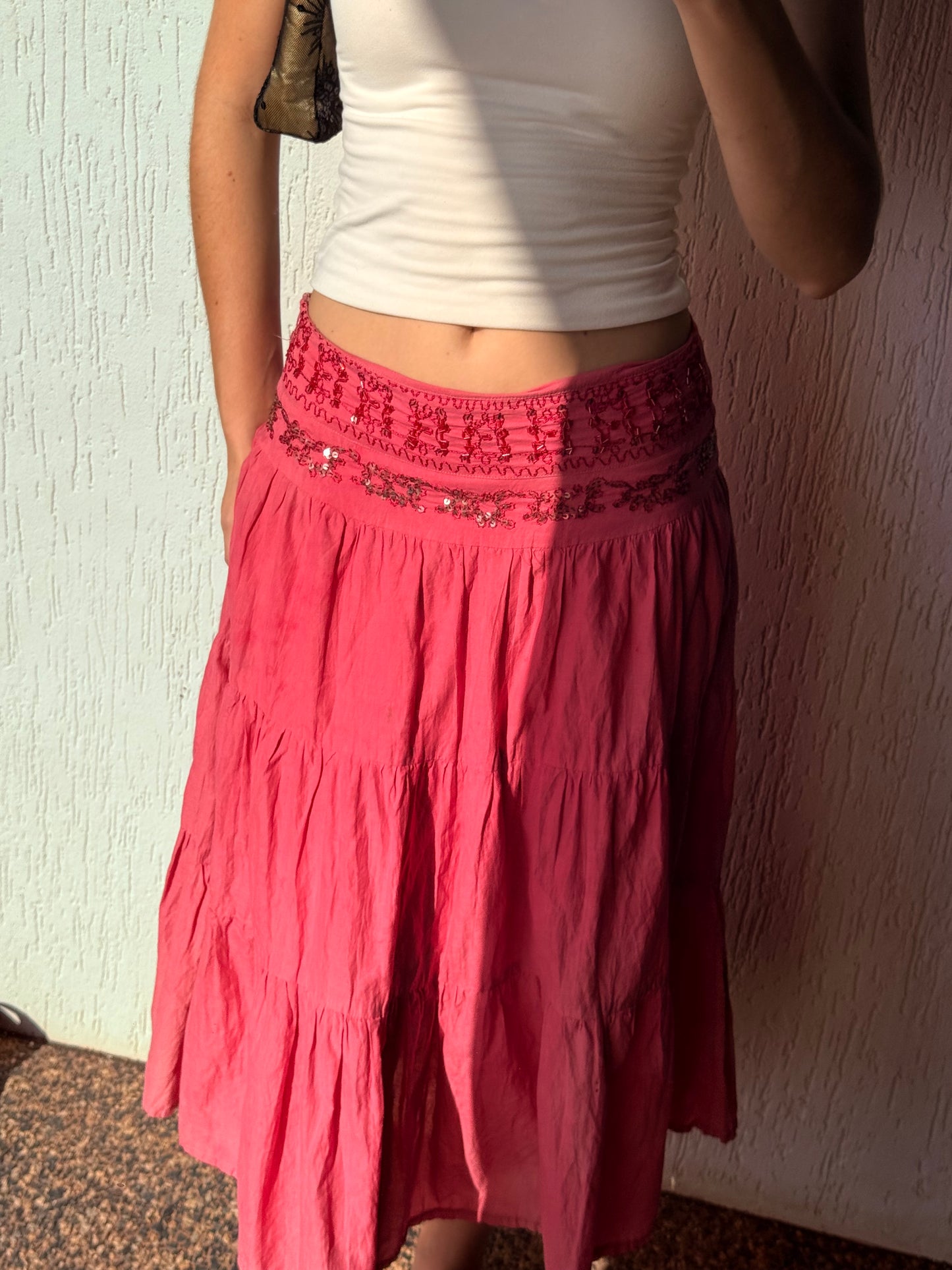 Pink midi with beaded waistband