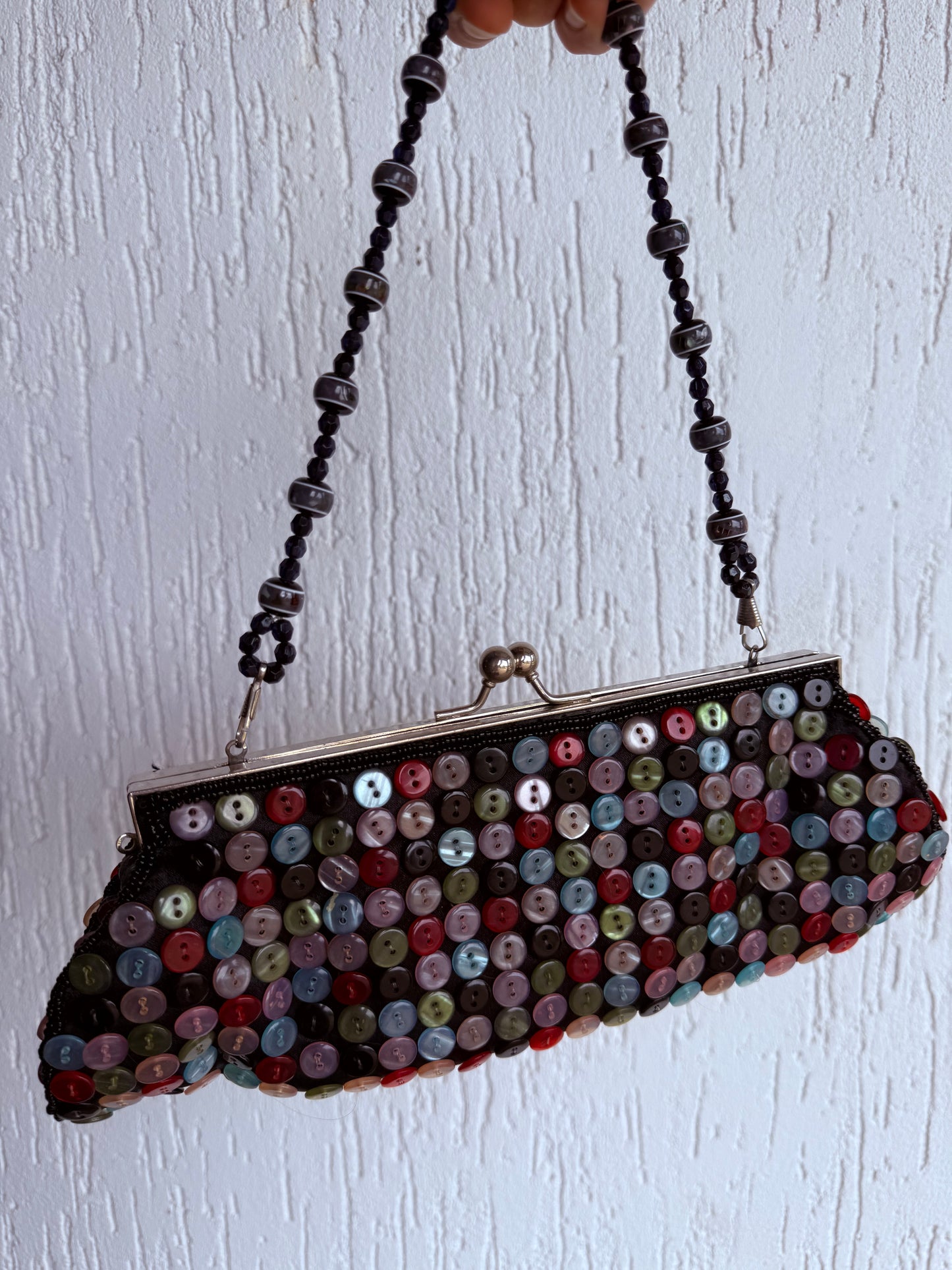 Insane handmade beaded button clutch bag!