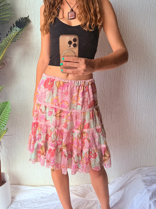 Pink floral midi skirt - size 6/8