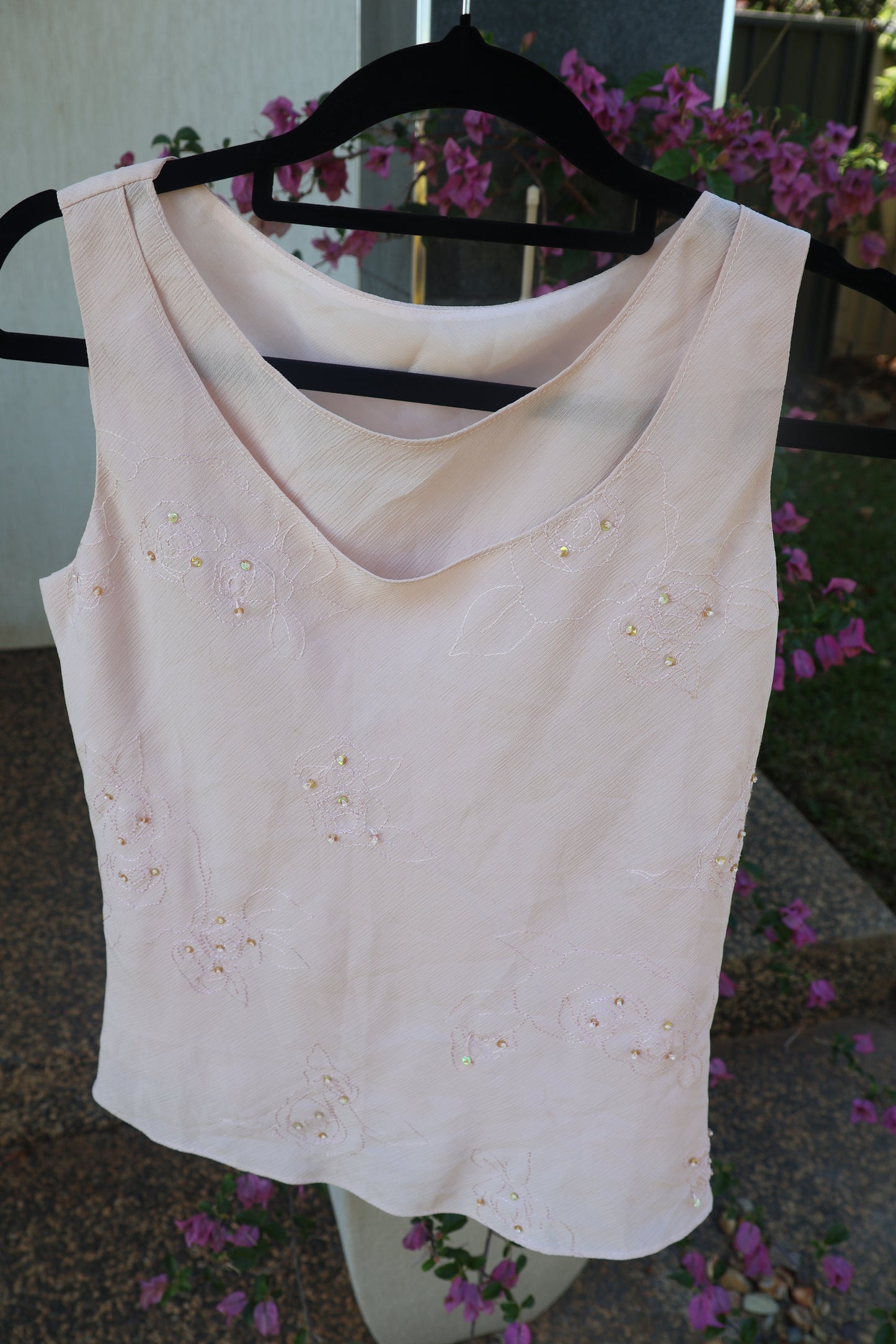 Baby pink double layered top with flower sparkle details