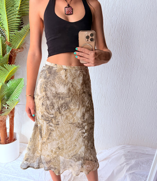 Brown and beige pattered midi skirt - size 6/8