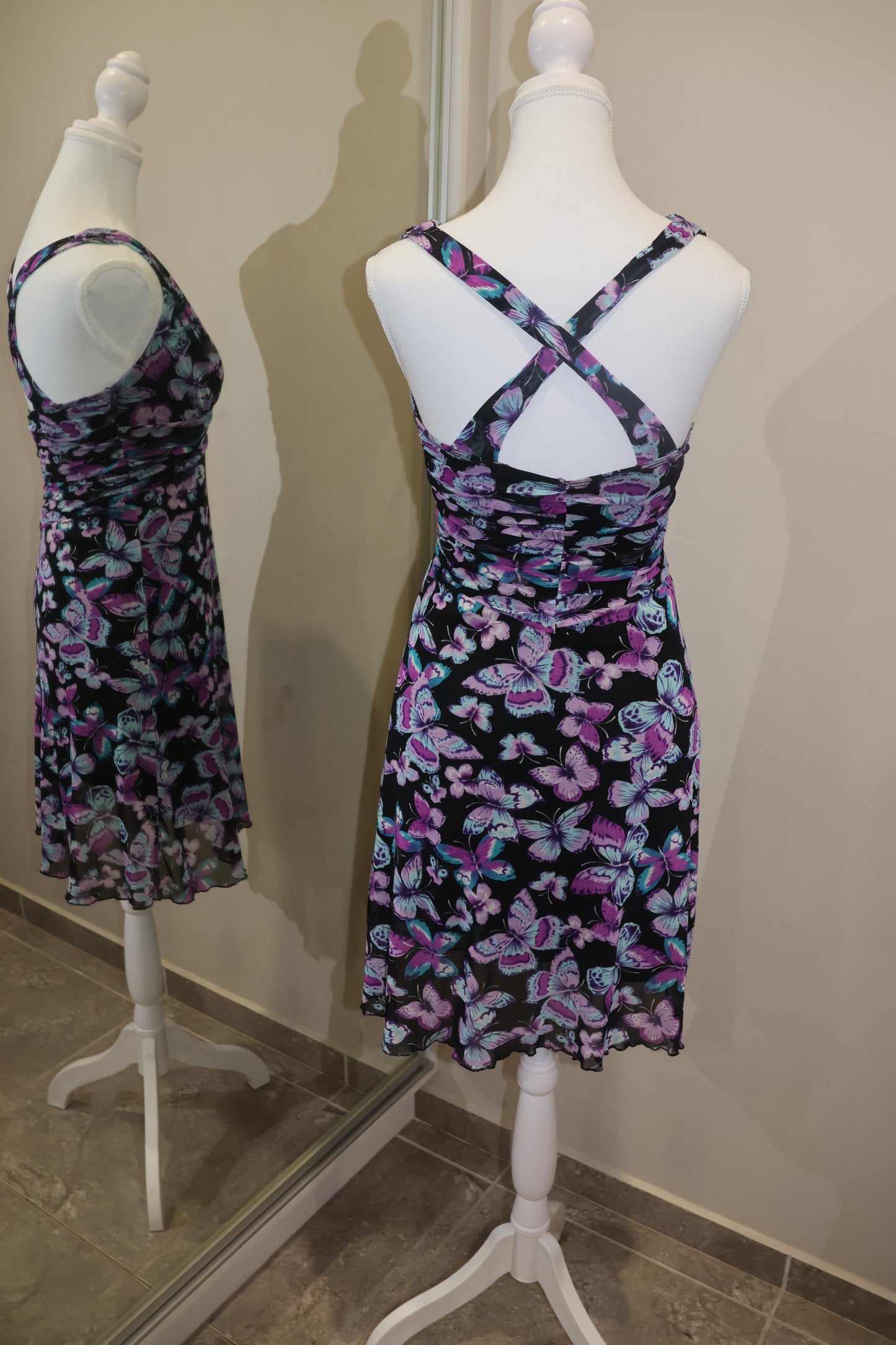 Mesh butterfly print midi dress